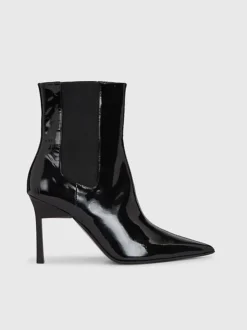 Calvin Klein Patent Leather Stiletto Chelsea Boots