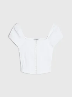 Calvin Klein Cotton Rib Hook And Eye T-shirt -Calvin Cloth Shop J20J221498 YAF alternate4