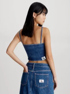 Calvin Klein Denim Zip Up Bralette Top -Calvin Cloth Shop J20J221559 1A4 alternate2