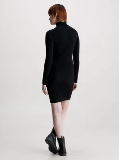 Calvin Klein Slim Ribbed Roll Neck Dress -Calvin Cloth Shop J20J221690 BEH alternate2