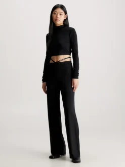 Calvin Klein Strap Detail Flared Jersey Trousers 10 Calvin Klein Strap Detail Flared Jersey Trousers -Calvin Cloth Shop J20J221919 BEH alternate3
