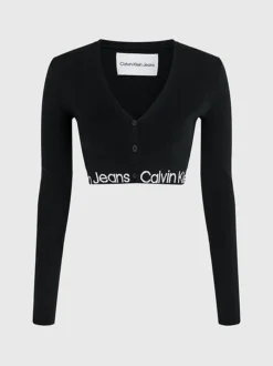Calvin Klein Cropped Cotton Knit Cardigan -Calvin Cloth Shop J20J221961 BEH alternate5
