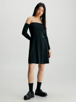 Calvin Klein Off Shoulder Ribbed Knit Dress