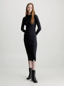 Calvin Klein Split Sleeve Ribbed Maxi Dress