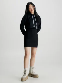 Calvin Klein Logo Tape Hooded Sweatshirt Dress