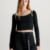 Calvin Klein Strap Detail Long Sleeve Top -Calvin Cloth Shop J20J222018 BEH main