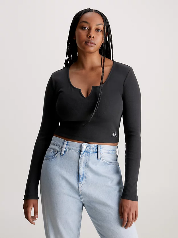 Calvin Klein Slim Ribbed Long Sleeve Top 4 Calvin Klein Slim Ribbed Long Sleeve Top - Image 2