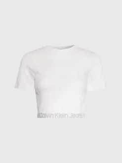 Calvin Klein Slim Cropped Logo Tape T-shirt -Calvin Cloth Shop J20J222189 YBI alternate5
