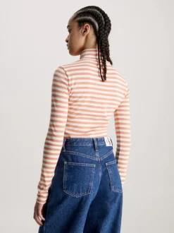 Calvin Klein Fitted Stripe Roll Neck Top -Calvin Cloth Shop J20J222246 YBI alternate2