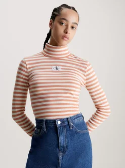 Calvin Klein Fitted Stripe Roll Neck Top