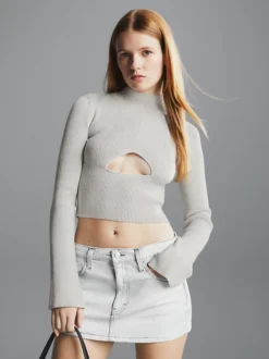 Calvin Klein Metallic Rib-Knit Cut Out Jumper