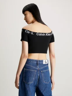 Calvin Klein Milano Logo Tape Off-Shoulder Top 8 Calvin Klein Milano Logo Tape Off-Shoulder Top -Calvin Cloth Shop J20J223010 BEH alternate1