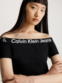 Calvin Klein Milano Logo Tape Off-Shoulder Top 9 Calvin Klein Milano Logo Tape Off-Shoulder Top -Calvin Cloth Shop J20J223010 BEH alternate2
