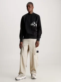 Calvin Klein Cotton Blend Fleece Sweatshirt -Calvin Cloth Shop J30J324092 BEH alternate4