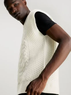 Calvin Klein Wool Blend Cable Knit Vest -Calvin Cloth Shop K10K111571 YAH alternate3