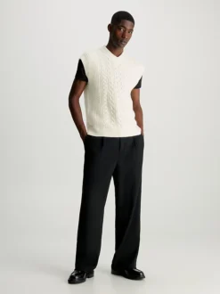 Calvin Klein Wool Blend Cable Knit Vest -Calvin Cloth Shop K10K111571 YAH alternate4