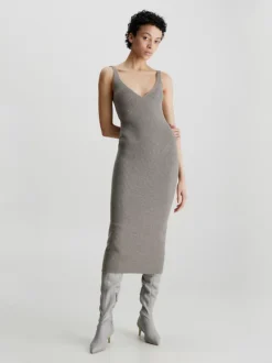 Calvin Klein Slim Wool Ribbed Slip Dress